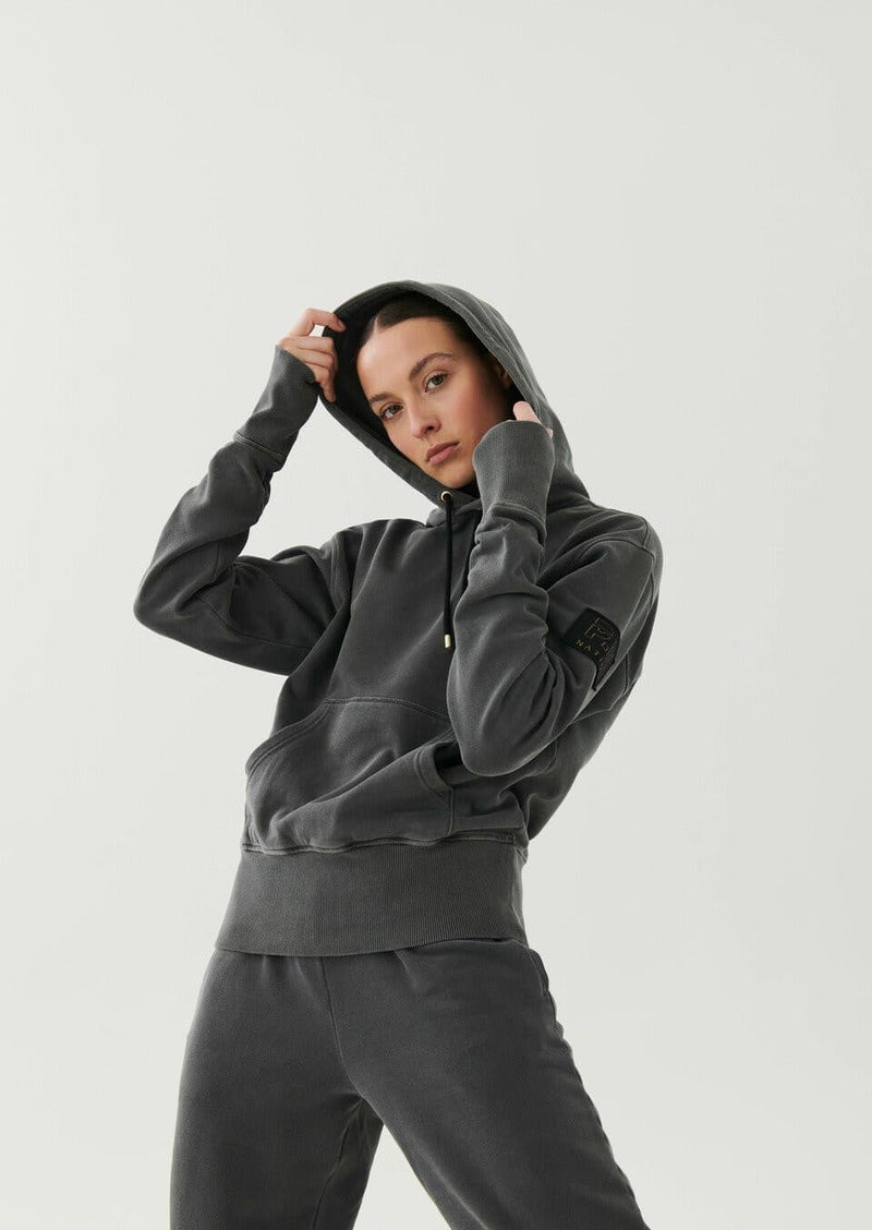 MID GAME HOODIE IN CHARCOAL.