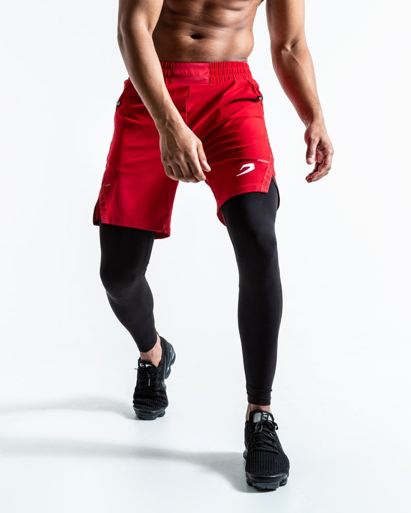 PEP SHORTS (2-IN-1 TRAINING TIGHTS) - RED.
