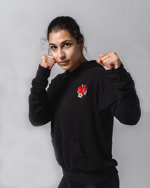 'BOXING GLOVES' EMBROIDERED HOODIE - BLACK.