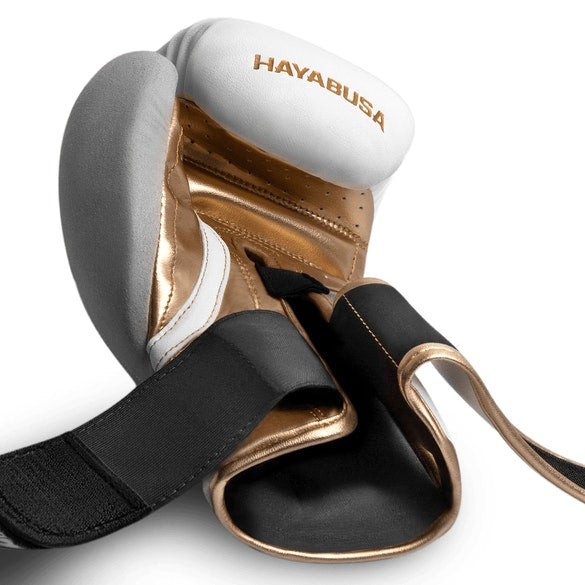 HAYABUSA T3 BOXING GLOVES - WHITE/GOLD.