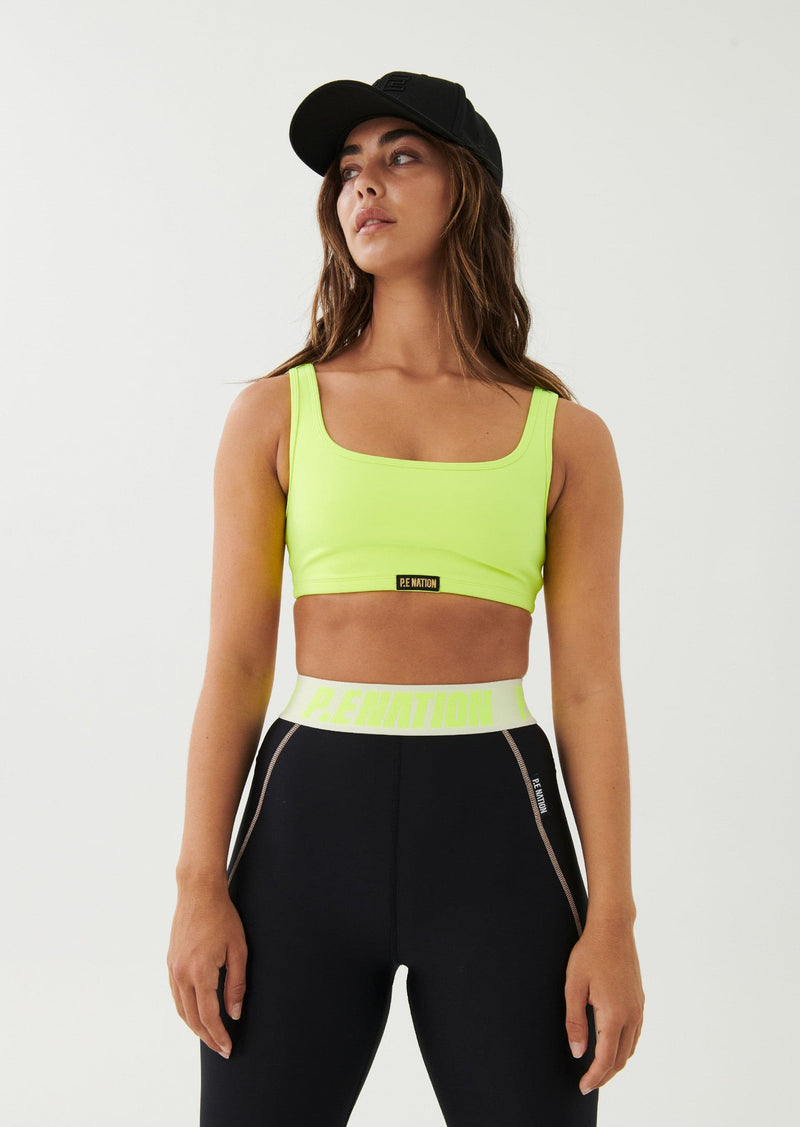 CLUBHOUSE SPORTS BRA IN SAFETY YELLOW.