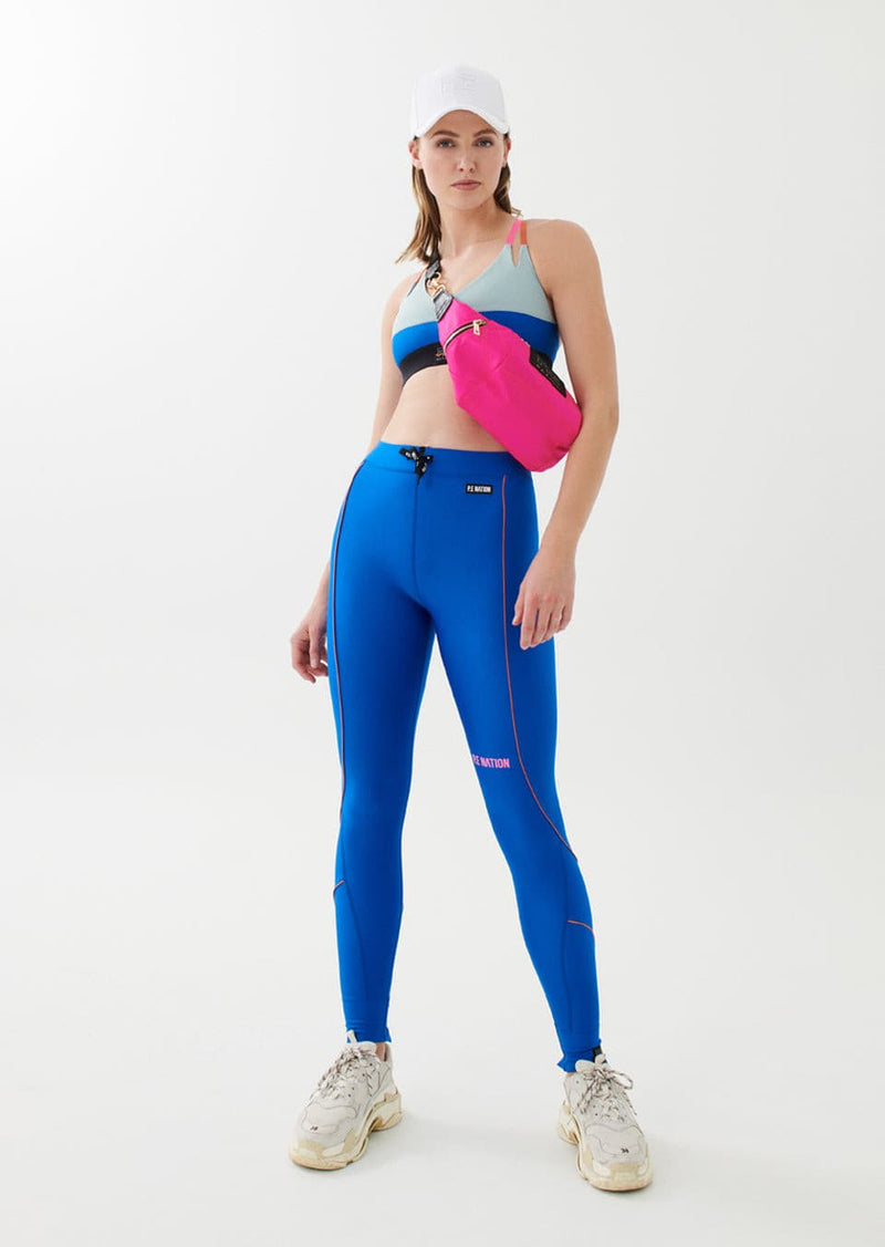 VICTORY LEGGING IN ELECTRIC BLUE.