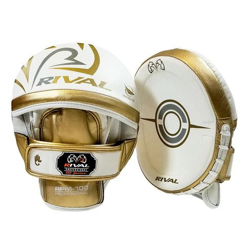 RIVAL RPM100 PROFESSIONAL PUNCH MITTS - WHITE/GOLD.