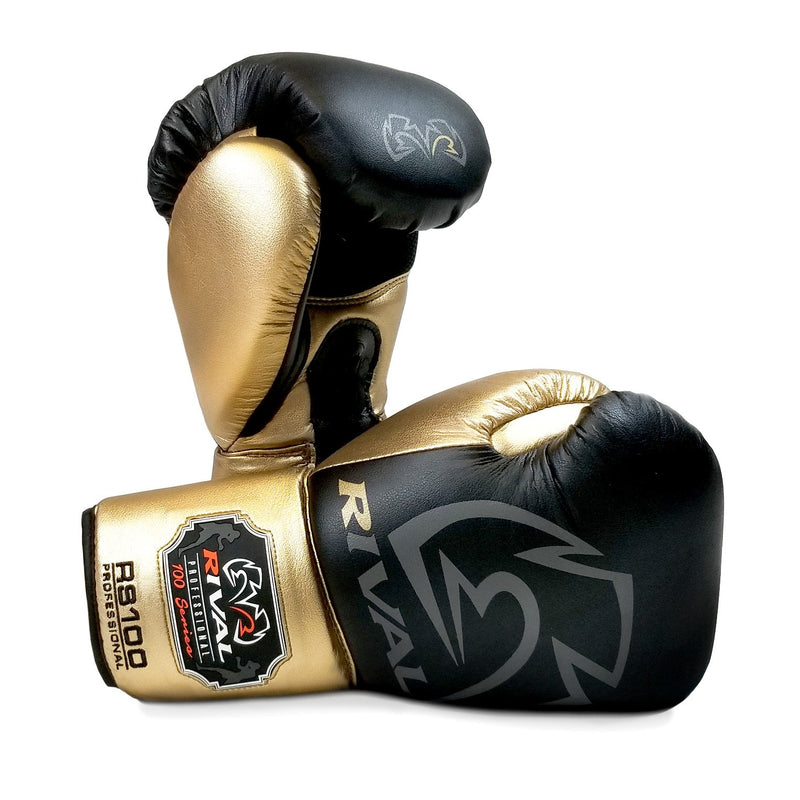 RIVAL RS100 PROFESSIONAL SPARRING GLOVES - BLACK/GOLD.