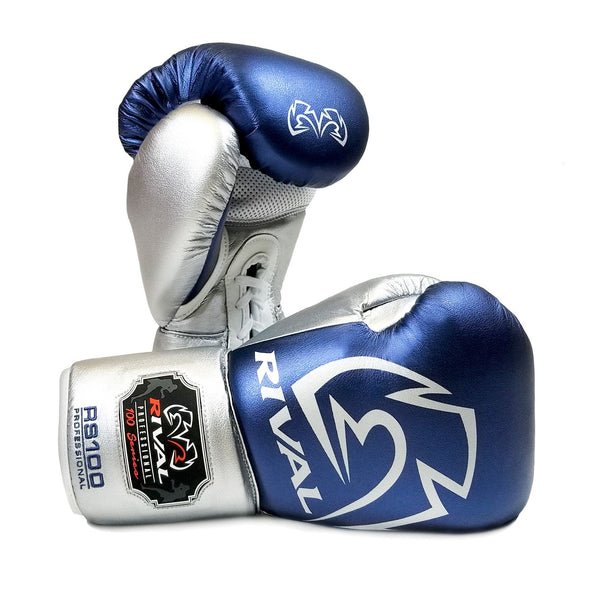 RIVAL RS100 PROFESSIONAL SPARRING GLOVES - BLUE/SILVER.