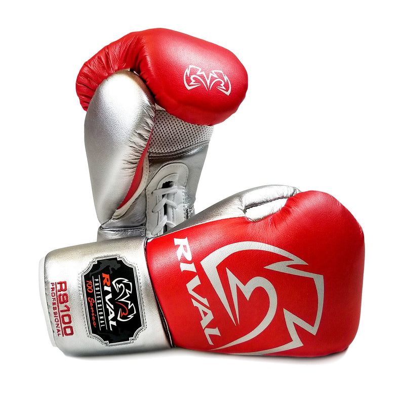 RIVAL RS100 PROFESSIONAL SPARRING GLOVES - RED/SILVER.