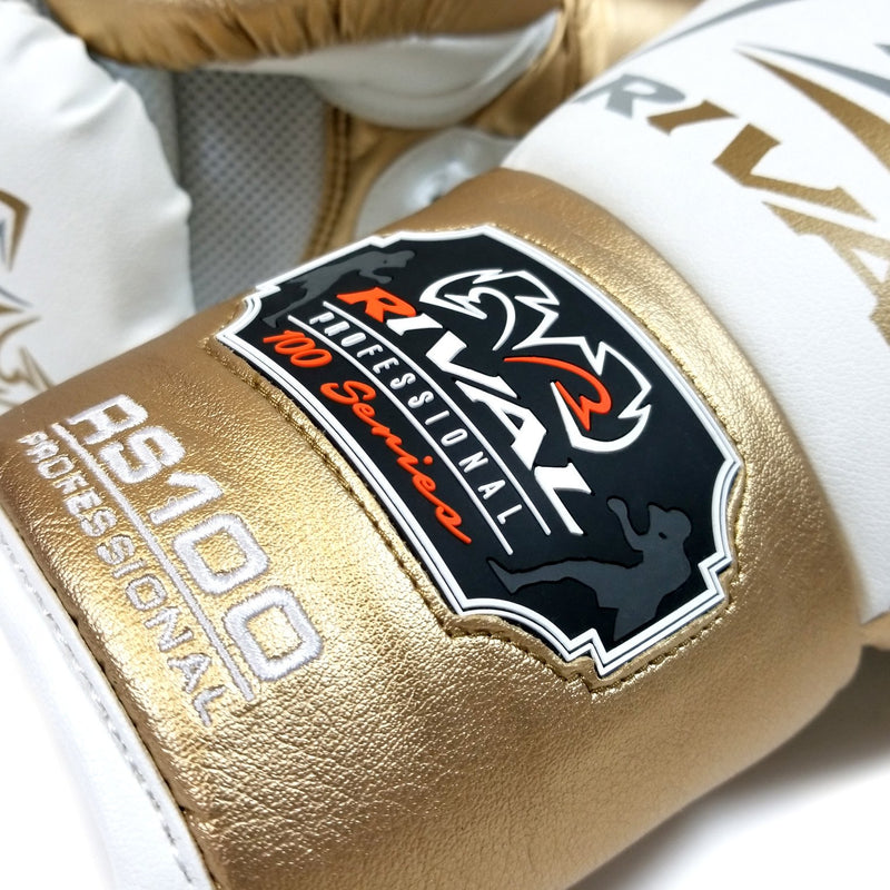 RIVAL RS100 PROFESSIONAL SPARRING GLOVES - WHITE/GOLD.