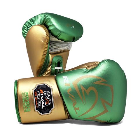 RIVAL RS100 PROFESSIONAL SPARRING GLOVES - GREEN/GOLD.